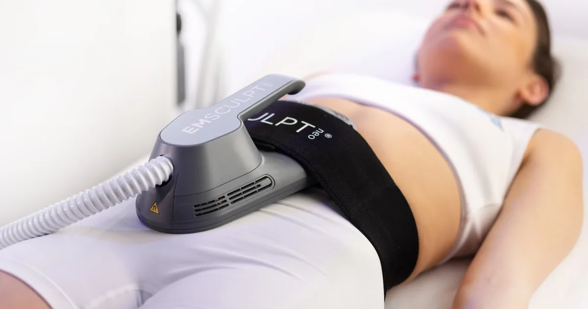 Postpartum mom considering EMSCULPT NEO core sculpting at iCRYO Highland Village